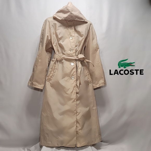 VINTAGE 1960's ALLIGATOR LACOSTE Full-Fit Utility Hooded Belted Trech Coat Sz L - Picture 1 of 12